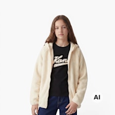 Karl Kani Signature Rubber Patch Teddy Zip Hoodie beige