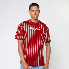 Karl Kani Autograph Pinstripe Jersey Boxy T-Shirt czerwony