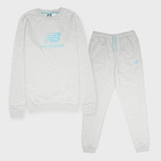 New Balance French Terry Stacked Logo Crew & Jog Set siva