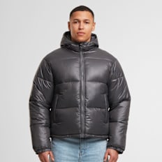 Urban Classics Shiny Puffer Jacket With Hood grigio
