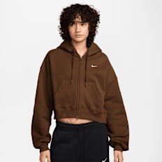 Nike   Studio Fleece Oversized Cropped Full-Zip Hoodie marrone