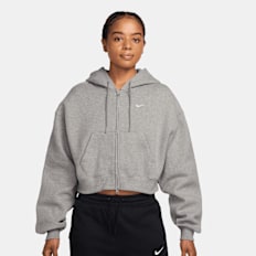 Nike   Studio Fleece Mid Waist Oversized Crop Full Zip Hoodie gris