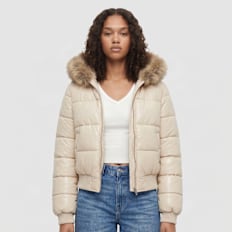 Urban Classics Ladies Bomber Fake Fur Hooded Jacket bež