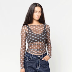 Decibel Polka Dot Mesh Longsleeve marrón