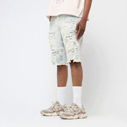 Selected, Smoke Rise, Distressed Rip & Repair Denim Shorts, blue