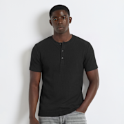 Selected, Burocs, Rib Henley T-Shirt, black
