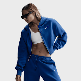 Nike, Sportswear Phoenix Fleece Loose Crop Full-Zip Hoodie, blue