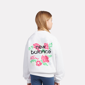 New Balance, Stacked Floral Back Graphic French Terry Crew, white