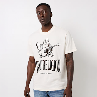 True Religion, Vintage Crackle Buddha Tee, white