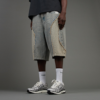 SNIPES, S Cube Inside Out Baggy Denim Shorts, blue