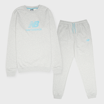 New Balance, French Terry Stacked Logo Crew & Jog Set, grey