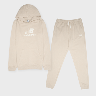 New Balance, French Terry Stacked Logo Crew & Jog Set, beige