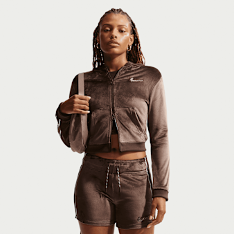 Nike, Sportswear Trend Velour Full-Zip Hoodie, brązowy