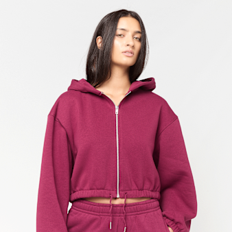 Urban Classics, Ladies Fluffy Cropped Zip Hoodie, red