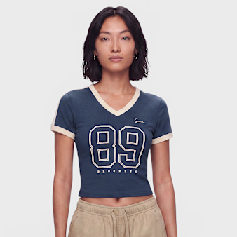 Karl Kani, Signature 89 College Tiny V-Neck T-Shirt, blue