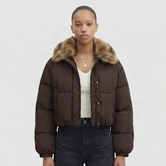 Urban Classics, Ladies Cropped Fake Fur Collar Jacket, brown
