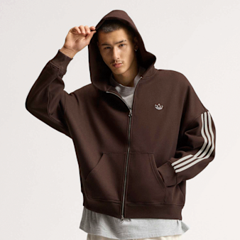adidas Originals, adiSignature 3 Stripes Full Zip Hoodie, brown