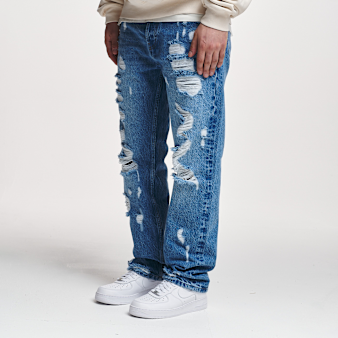 2Y STUDIOS, Firio Destroyed Straight Jeans, blue