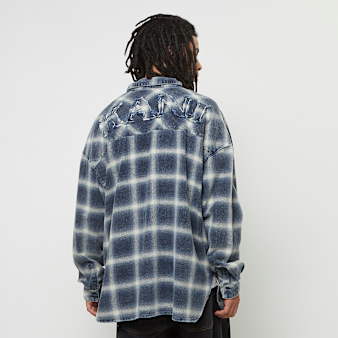 Karl Kani, Small Signature Distressed Check Overshirt, blue