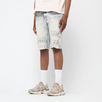 Smoke Rise, Rip & Repair Denim Shorts, blue